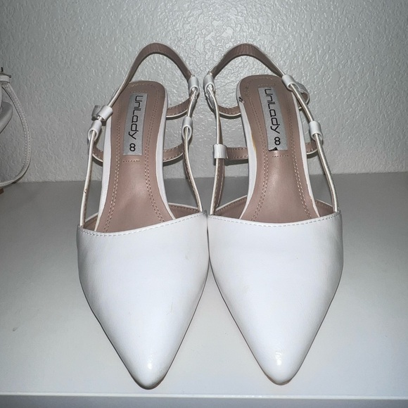 Size 8 White Leather stilettos pointed toe strappy sling back stilettos - Picture 9 of 9